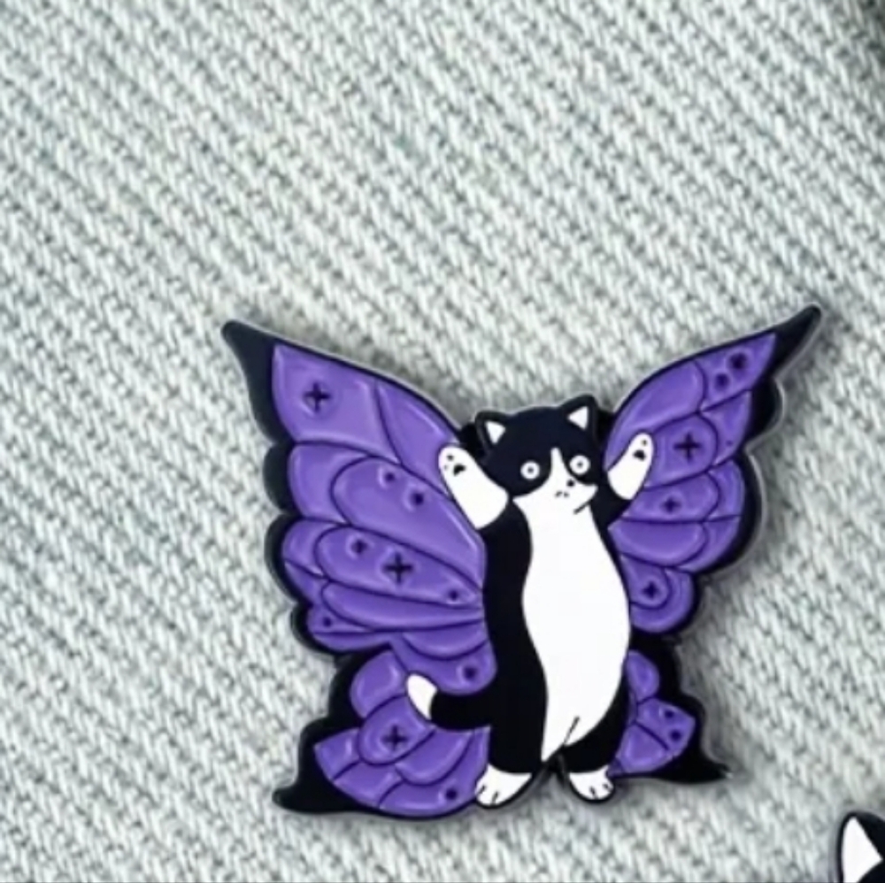 Purple Butterfly Cat Enamel Pin
